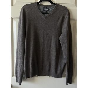 Nordstrom Men's Shop Size Medium V-Neck 100% Cashmere Pullover Sweater Brown